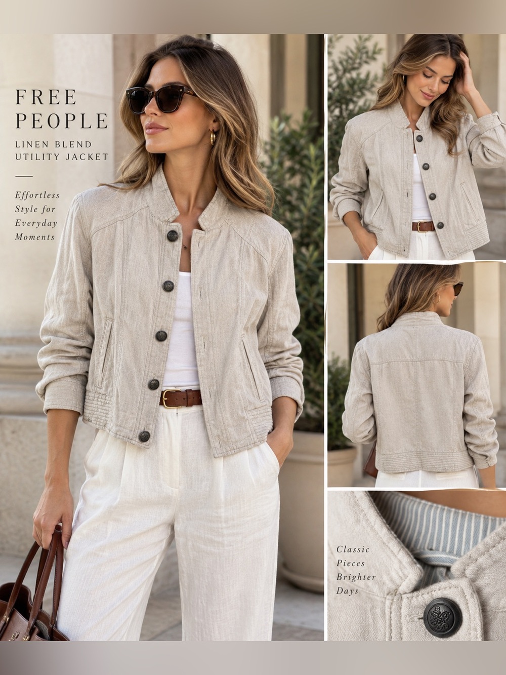 Free People Linen Blend Beige Utility Jacket Size XS